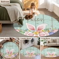 thumbnail image 5 of Round Area Rug 8 Ft, Easter Washable Non-Slip Circle Carpet for Living Room/Bedroom, Spring Rabbit Ear Eggs Floral Green Wooden Grain Collection Low-Profile Large Area Rugs for Indoor, 5 of 8