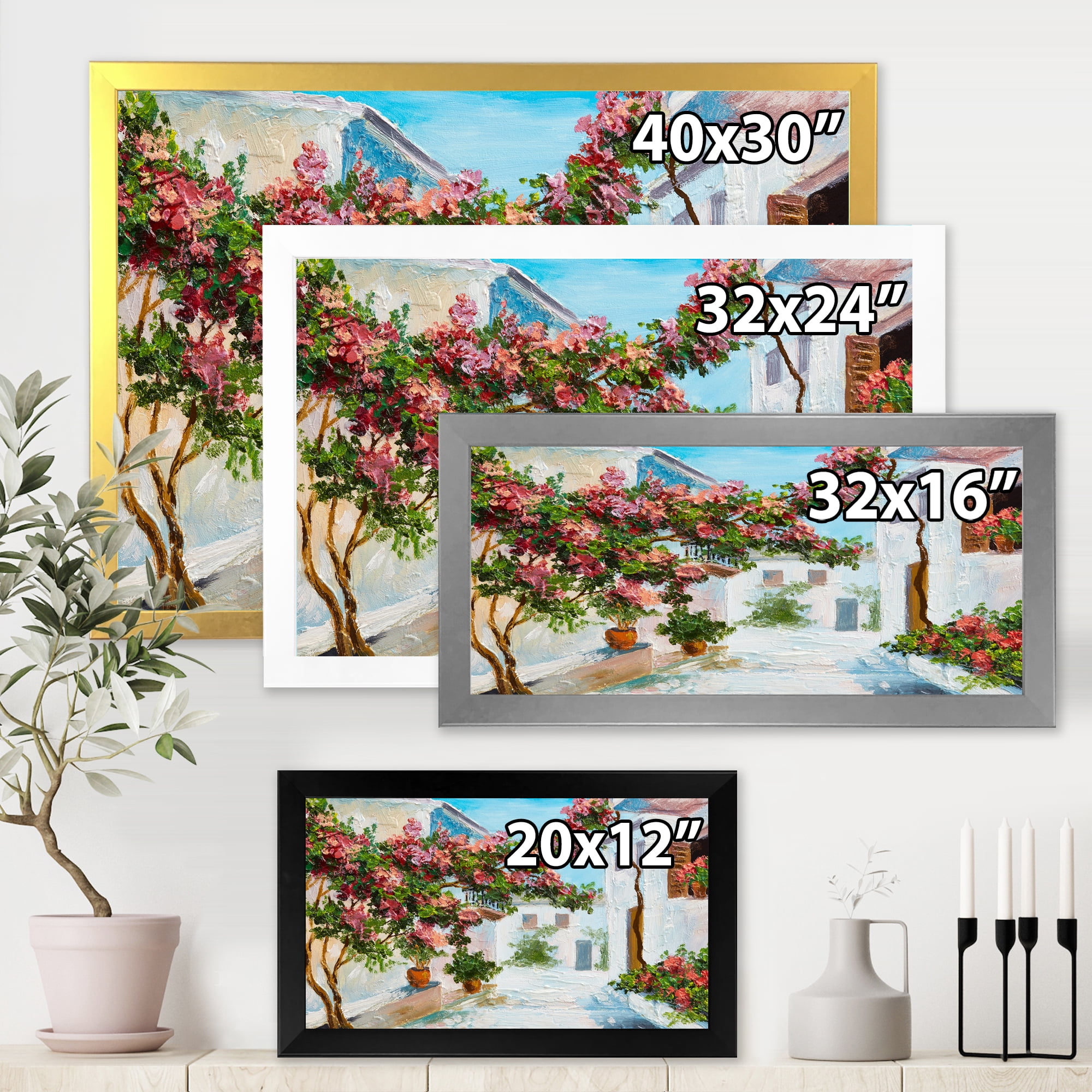 Designart 'Blossoming Flowers With White House Near The Sea' Nautical & Coastal Framed Art Print