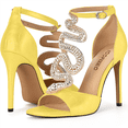 thumbnail image 2 of YOWMNS Women's Elegant Rhinestone Snake T-Strap Open Toe High Heels Stiletto Heeled Sandals Peep Toe Sexy Party Shoes (Yellow,10), 2 of 5