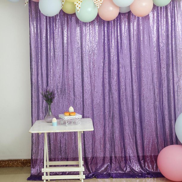 8 Ft Purple Sequin Curtains Photo Booth Backdrop With Rod Pocket Walmart Com