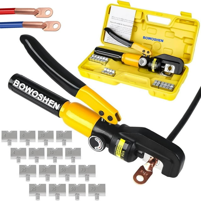 Pinza Crimpadora Hidráulica Bowoshen Azul con Cortador de Cable y 8 Pares de Estuche