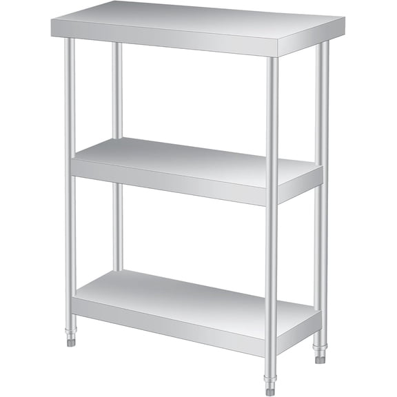 Garvee Stainless Steel 3-Tier Prep Table – 14x24x34 Inch with 2 Undershelves & Gloves, Commercial Kitchen Workstation for Restaurant, Hotel, Laundry, Garage, or BBQ