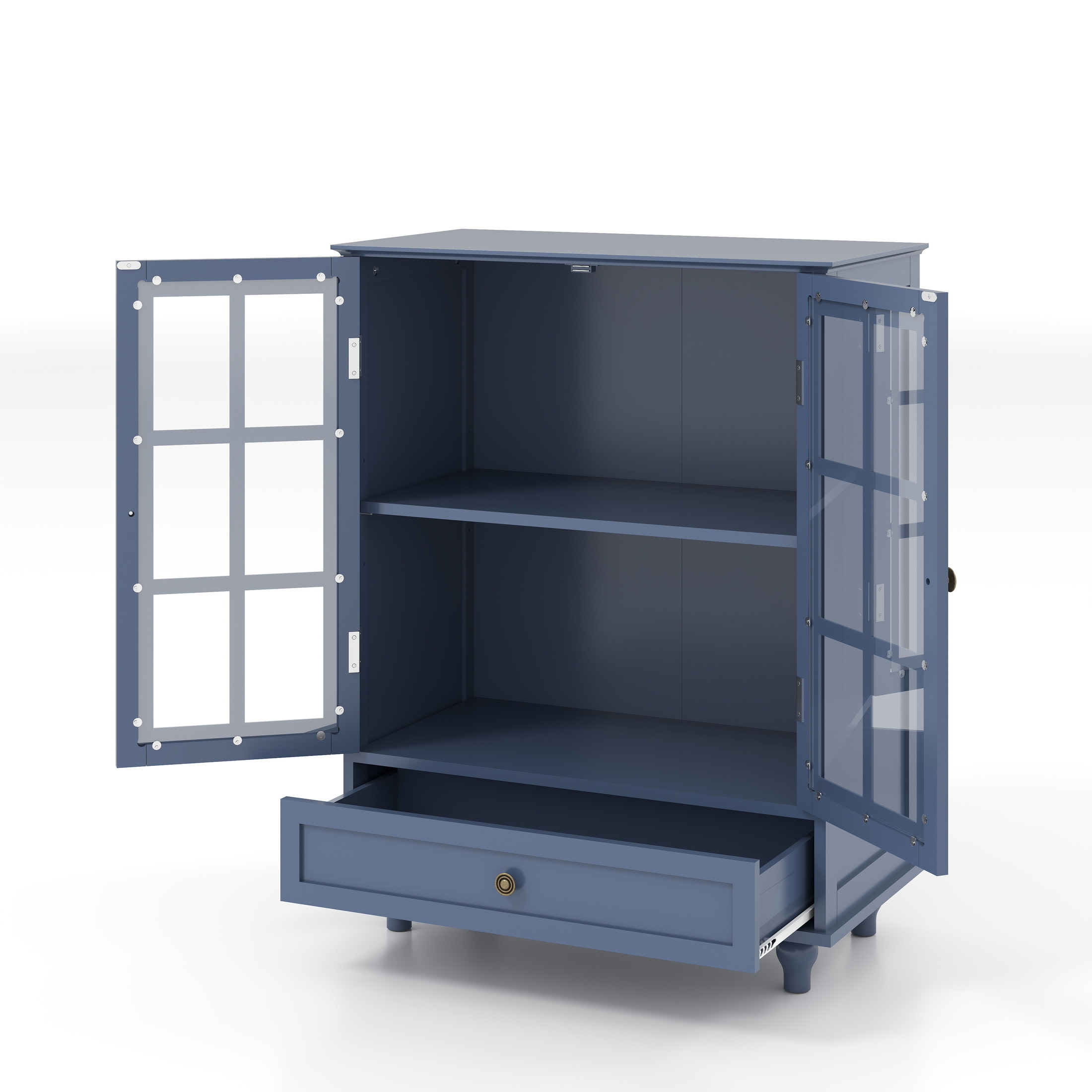 Noble House Minimalist Buffet Cabinet with Glass Doors and Drawer, Sideboard Cupboard for Dining Room, Vintage Blue