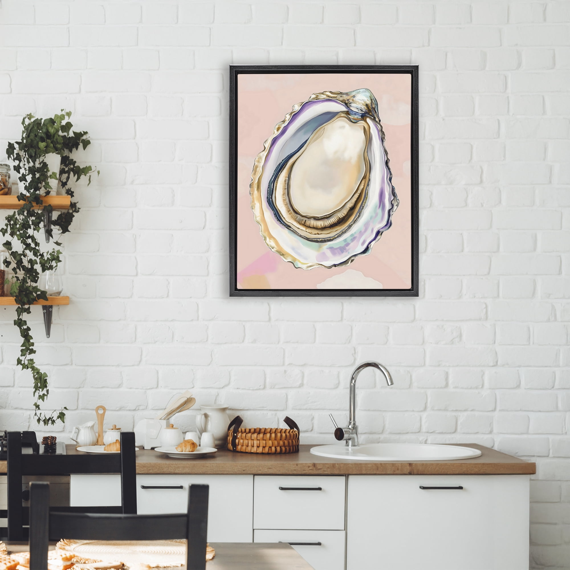 Stupell Industries Pink Oyster Shell Elegance Black Framed Floater Canvas Wall Art, design by The Prints Vibe
