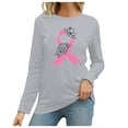 thumbnail image 1 of MKLEKYY Hauts Peplum pour Femmes, T-Shirt à Manches Longues Imprimé, Col Rond, Prévention du Cancer, Mois de Sensibilisation International, 1 of 3