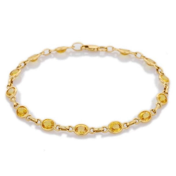 VR Jewels Genuine Yellow Sapphire Link Chain Bracelet 18K Solid Yellow Gold