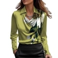 thumbnail image 1 of Blusa CORIRESHA elegante con cuello vuelto para mujer, satén, verde, flor, 1 of 1