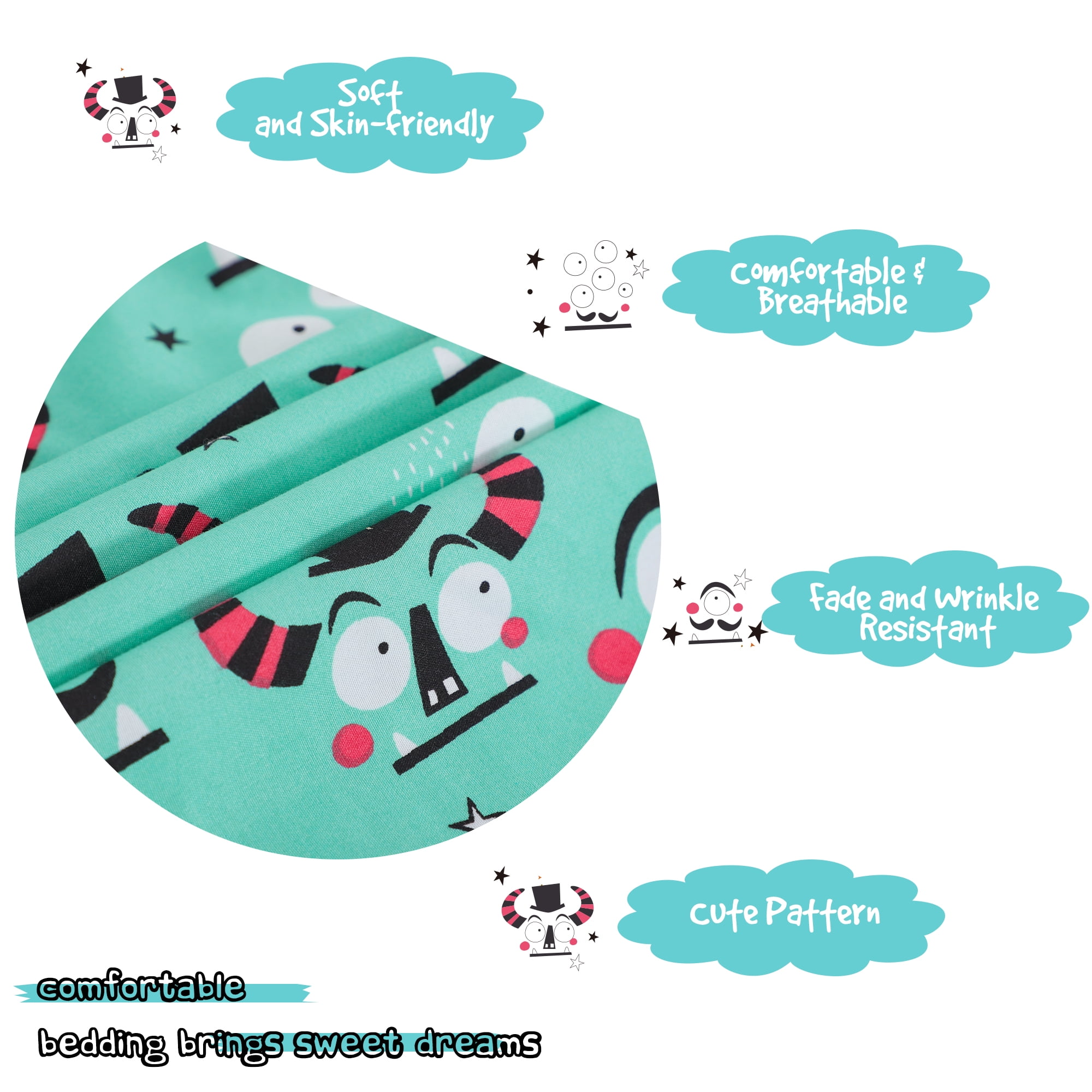 Unique Bargains 5 Piece Brushed Polyester Microfiber Alien Cartoon Pattern Kid Bedding Set Twin