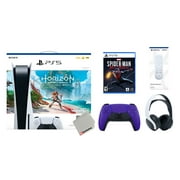 Sony Playstation 5 Disc Horizon Forbidden West Bundle with Extra Galactic Purple Controller, White PULSE 3D Headset, Spider-Man: Miles Morales and Remote