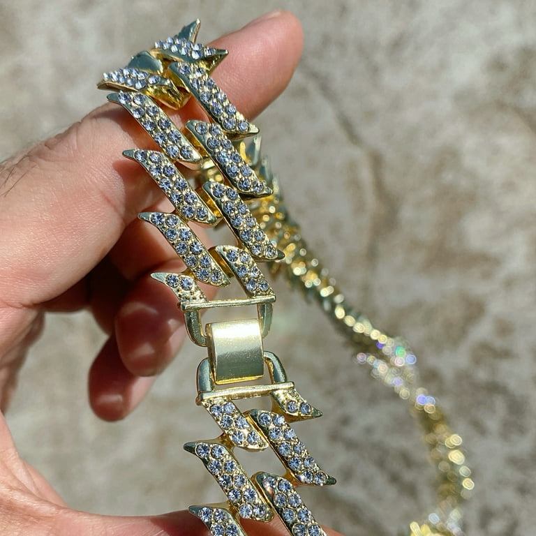 Men s 14k Gold Plated Spike Chain Iced Spiked Hip Hop Necklace 30 Inch x 25 MM Thick Walmart