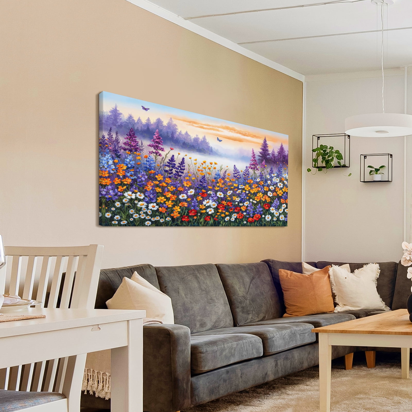 Oversized Floral Paintings, Large Canvas Wall Art for Living Room Bedroom Decor, Abstract Landscape Artwork Nature Flower Pictures Prints for Office Home 48x24"