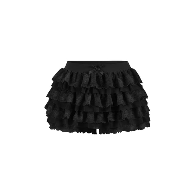 Bloomers BJHaz, encaje Y2K para mujer, varias capas, negro, talla XL