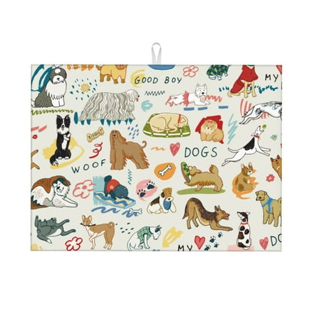 

Tebeau Dogs Funny Pets Print Dish Drying Mat for Kitchen Counter Dish Drying Pad with Non-slip Rubber Backed Hide Stain Anti Absorbent for Kitchen Counter Drying Mat