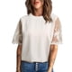 thumbnail image 2 of Blusa de encaje con cuello redondo y mangas de color liso, camiseta de encaje de manga corta para mujer, blusa de encaje con cuello redondo y mangas de color liso, diseño exquisito, 2 of 6