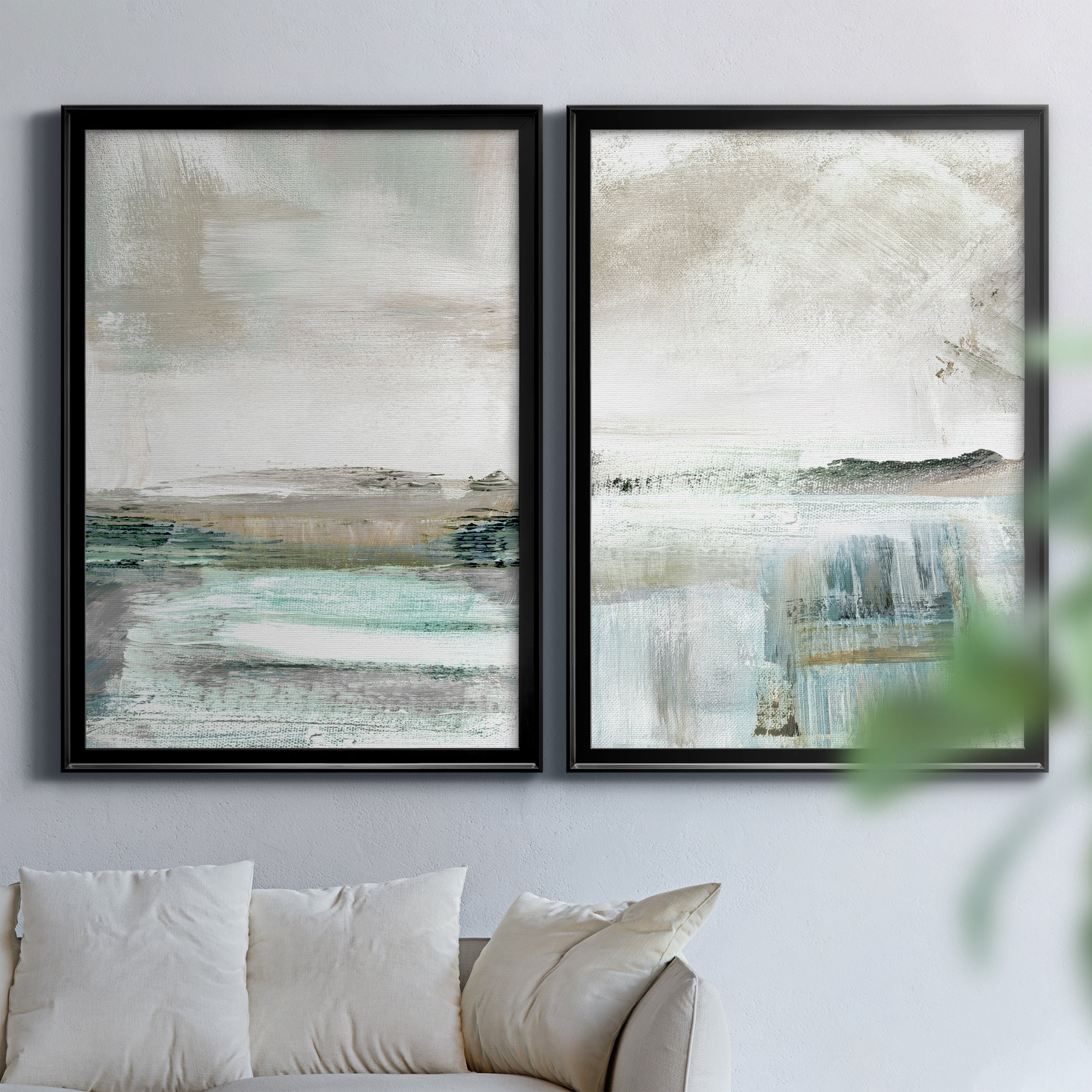 2 Piece Set Summer Teal I Premium Framed Canvas - Ready to Hang - 26.5 x 36.5 Each - Black Frame