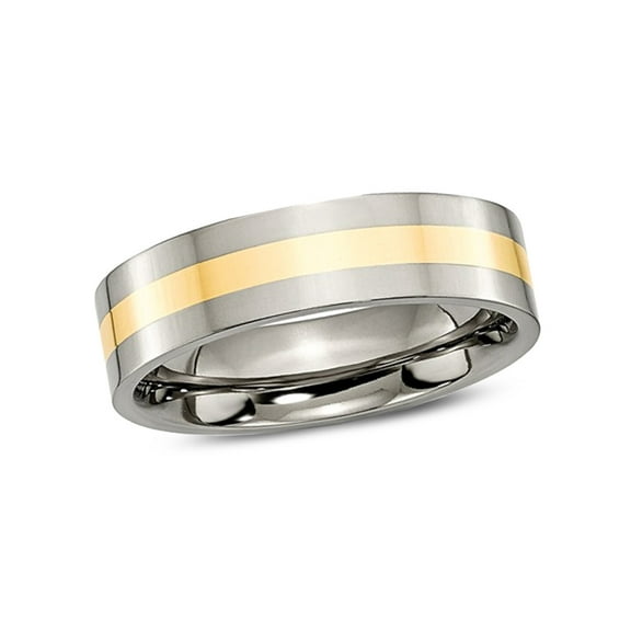 Gem & Harmony Mens 6mm Titanium Wedding Band Ring with 14 Gold Inlay for Men