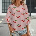 thumbnail image 3 of Cherries Women's V-Neck Blouse With 3/4 Ruffled Bell Sleeves Casual Top Ladies Blouses, 3 of 7