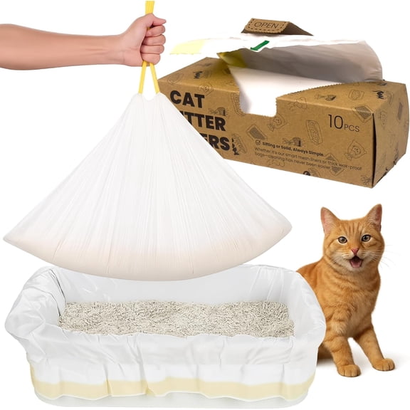 Litter Box Liners 37" x 18",  Drawstring Litter Bags,Heavy-Duty -Resistant, Fit Large & Medium Litter Boxes up to 30 lbs Compatible (10 PCS | 70 Days | $0.14/day) (10 PCS)