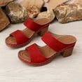 thumbnail image 5 of absuyy Womens Block Heel Slide Sandals Faux Faux Leather Two Wide Strap Open Toe Cushioned Comfortable Red Chunky Heel Slip On Casual Dress Sandals,Size 7, 5 of 9