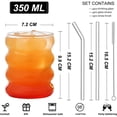 thumbnail image 2 of Ribbed Drinking Glass Cups with Straws Set of 4, 12 oz Aesthetic Iced Coffee Glasses, Wave Bubble Tumbler, Ripple Glassware, Beer Glasses for Coctail, Milk, Soda, Gift with Brush, 2 of 9