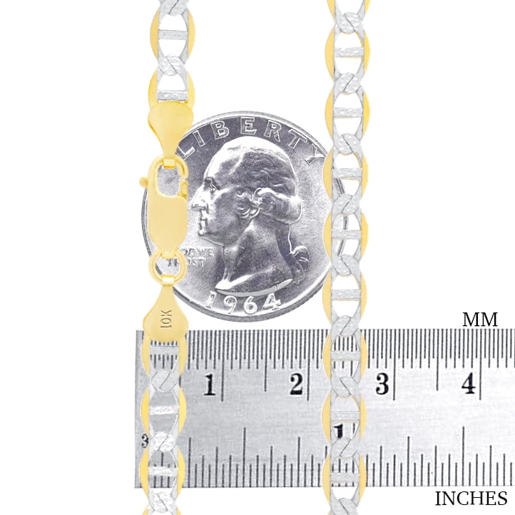 Nuragold 10k Real Yellow Gold Solid Mariner 6mm Anchor Chain Pave Diamond Cut Necklace (18"-30") Two Tone Italian Jewelry for Men & Women