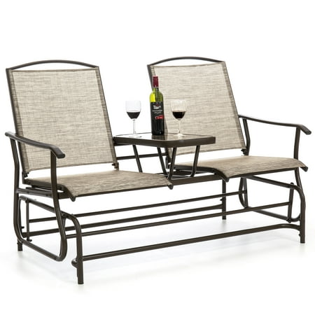 Best Choice Products 2-Person Outdoor Mesh Patio Double Glider w/ Tempered Glass Attached Table, Weather-Resistant Fabric - (Best Chairs Charleston Glider)