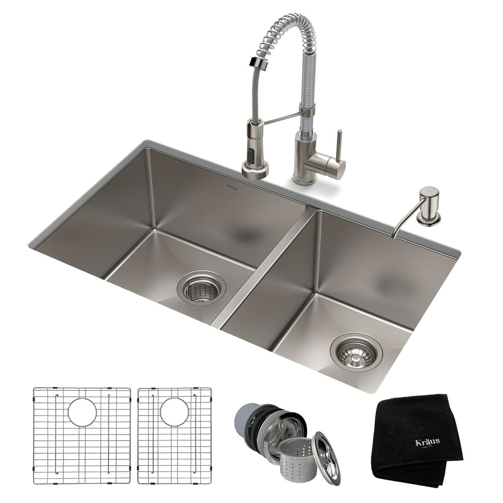 KRAUS 33inch 16 Gauge Double Bowl 60/40 Standart PRO Kitchen Sink
