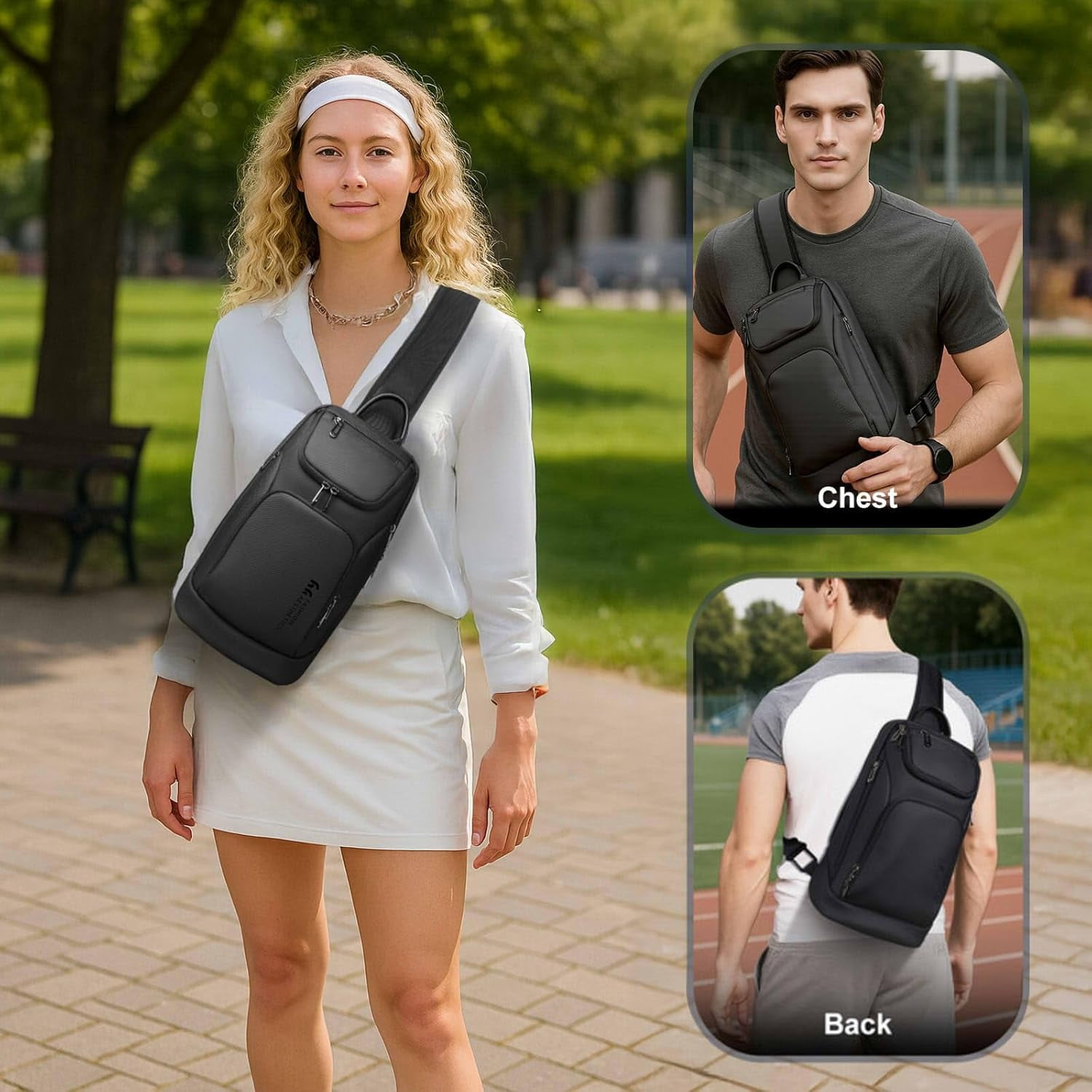 HEROIC KNIGHT Sling Bag for Men Crossbody Backpack for Travel Work College Waterproof Black