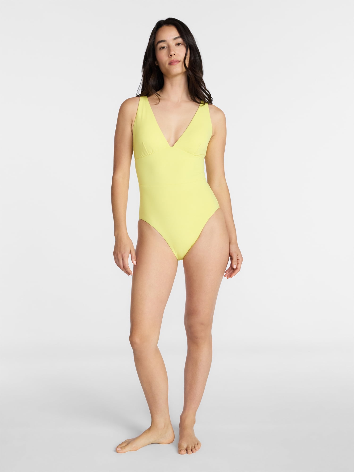 Time and Tru Women's Ribbed Plunge One Piece Swimsuit, Sizes XS-3X