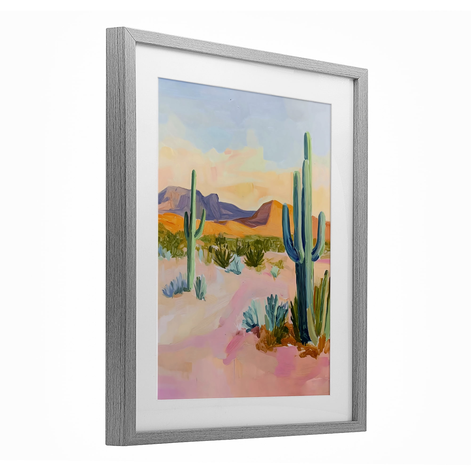 Stupell Industries Cactus Desert with Soft Sunset Gray Framed Print Under Glass, design by The Prints Vibe