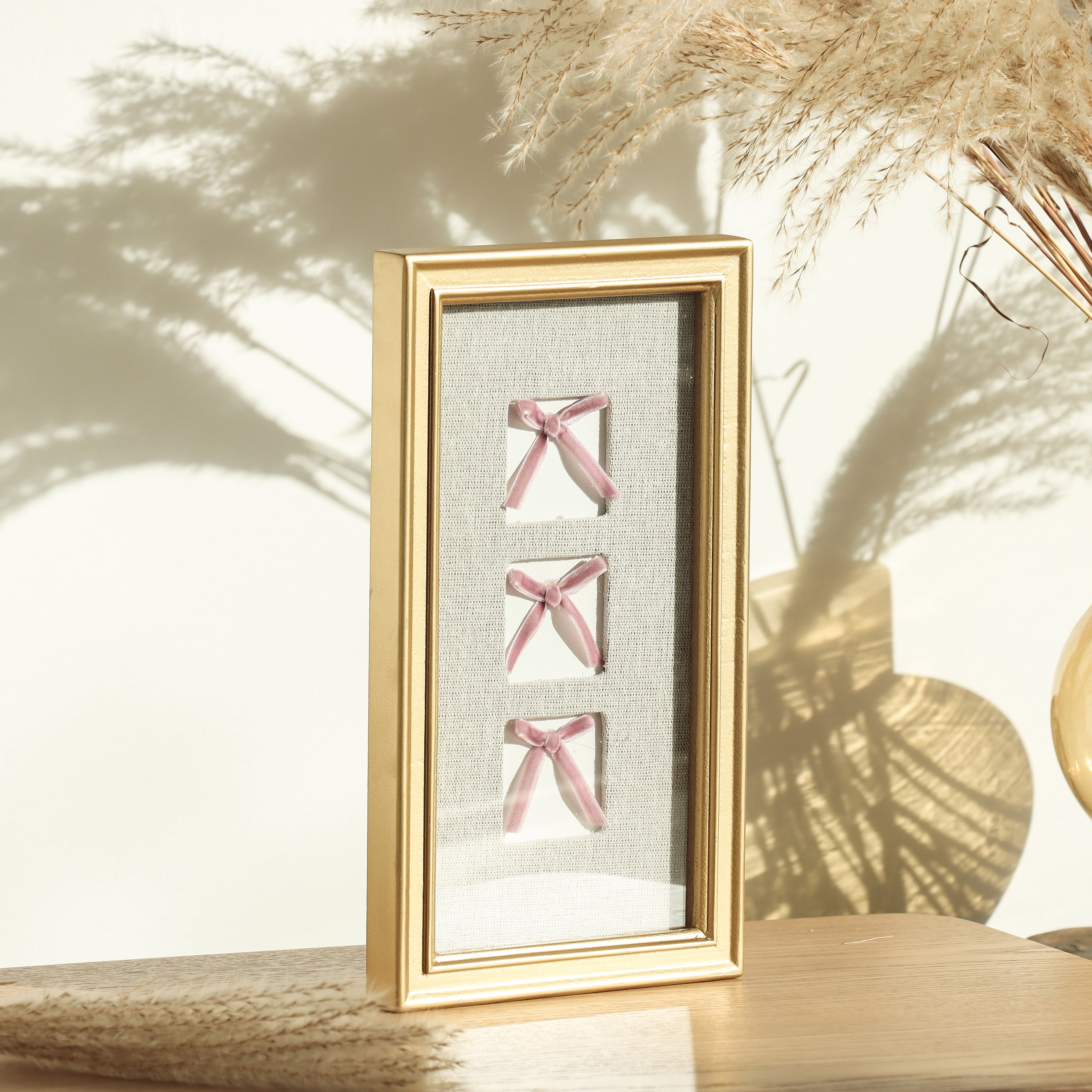 Home Decor Collection, Decorative Pink 3 Bow Framed Picture Wall Art