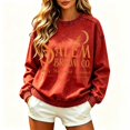 thumbnail image 3 of Crew Neck Sweatshirts Women Vintage Witch Broom Print Long Sleeve Pullover Relaxed Fit Casual Halloween Fall Festival Tops Red XXXL, 3 of 7