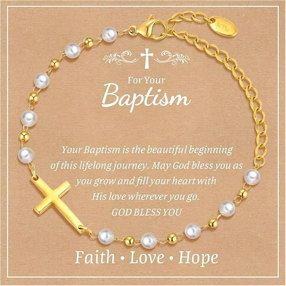 VNOX Baptism Cross Bracelet Gift : 18k Gold Plated/Silver Delicate Pearl Cross Bracelets Daughter Granddaughter Birthday First Communion Confirmation Gifts Christian Jewelry