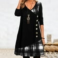 thumbnail image 2 of Kcodviy Robes à Manches Longues pour Femmes à Col en V pour Petites Femmes Robe Patchwork Robe Midi Décorée Robe à Boutons Robe à Imprimé Carreaux, 2 of 5