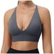 thumbnail image 2 of Sujetador deportivo largo con cuello en V para mujer - Tirantes finos ajustables - Top de yoga y fitness con copas acolchadas - Ropa deportiva de nailon y spandex, 2 of 7