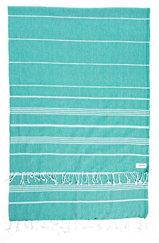 100% Cotton - Anatolia XL Blanket Turkish Towel - Bath Beach Fouta Peshtemal - Multipurpose Bed or Couch Throw, Table Cover or Picnic Mat - Striped - 61X82 Inches, Teal