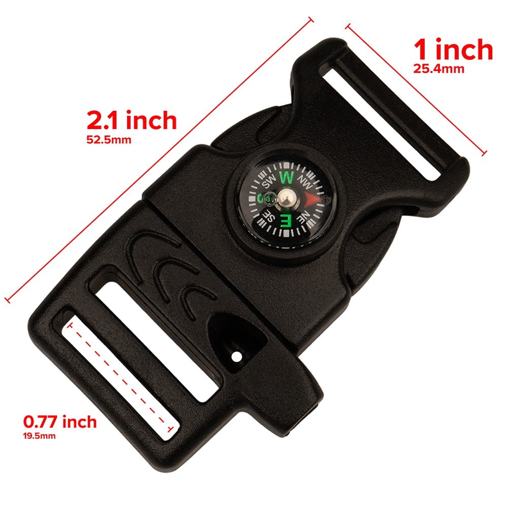 Paracord Planet 3/4" Survival Multitool Buckle – Built in Whistle and Compass – Perfect for Camping & Hiking – 100 Pack