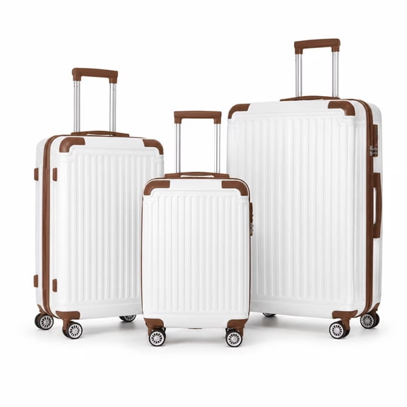 Hardshell Spinner Luggage Set 3 Piece 20/24/28 TSA Lock Nestable 8 Spinner for Family Travel, White