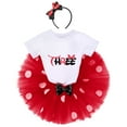 thumbnail image 3 of IBTOM CASTLE Toddler Girls 3rd Birthday Outfit Polka Dots Romper Tutu Dress Mouse Headband Princess Skirt 3PCS Set for Photo Shoot 3 Years Red - Black, 3 of 8