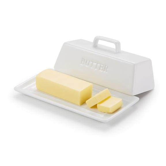 Kook 7.5” White Butter Dish with Lid Butter Storage Container Ceramic Tray