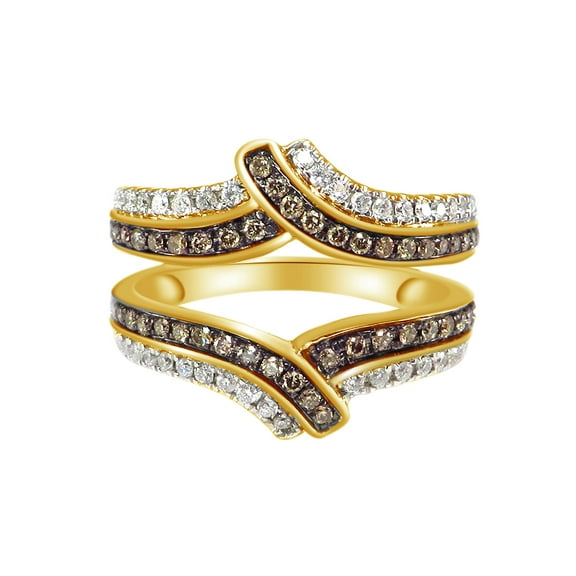 AFFY Brown & White Natural Diamond Engagement Ring Guard Enhancer in 10k Yellow Gold (0.63 Cttw)