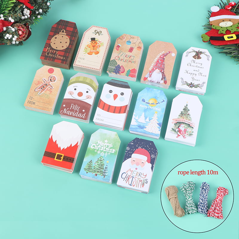 50PC Xmas Blessing Gift Card Hang Merry Christmas Kraft Paper Tags Label Decor W 