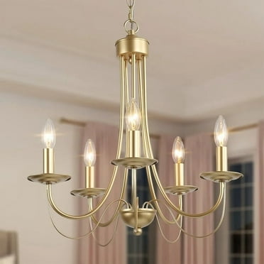 LNC Mid-Century Modern 5-Light Gold Candle Chandelier for Dining Room - W18.5"x H23.5"