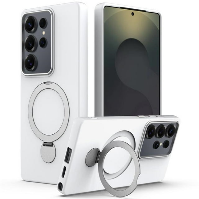 For Samsung Galaxy S25 Ultra 5G Case (Compatible With MagSafe) With Invisible Magnetic O-Ring Stand Military-Grade Shockproof Phone Case,White,For Galaxy S25 Ultra 5G