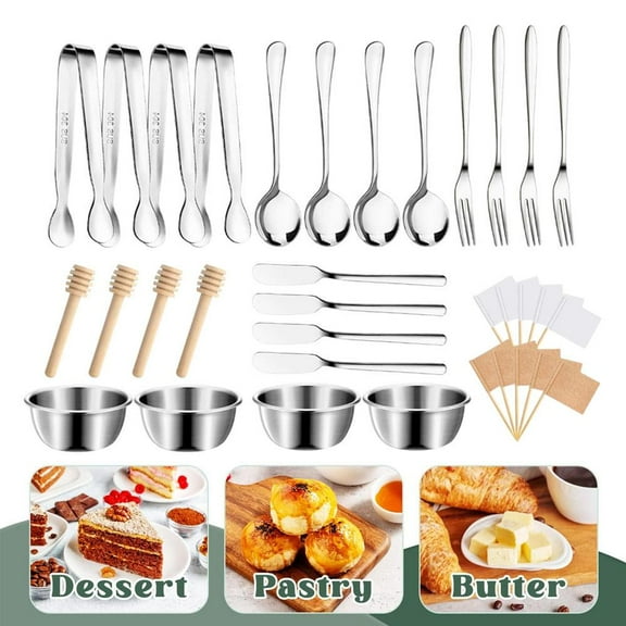 34Pcs Cheese Butter Spreader Knives Set, Mini Serving Tongs Small Dipping Bowls Toothpick Flags Utensils for Pastry Making Board Accessories