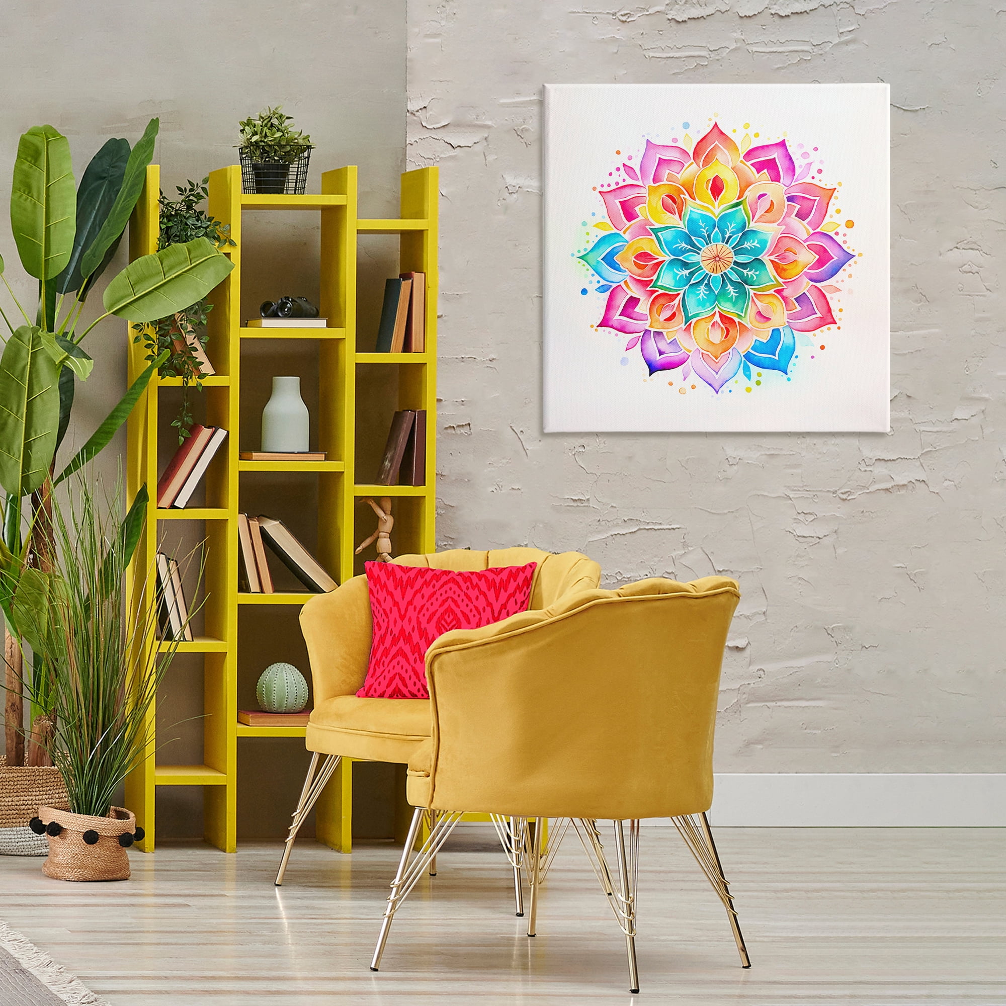Stupell Industries Bright Rainbow Mandala Abstract Painting Wrapped Canvas Art Print Wall Art, 30 x 30