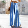 thumbnail image 2 of ZQUUVOU Women's Wide Leg Flowy Pants Beach Palazzo High Elastic Waist Drawstring Side Slit Trouser with Pocket Blue B, 2 of 8