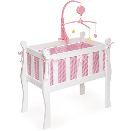 Badger Basket SleighStyle Doll Crib with Musical Mobile, Pink Gingham