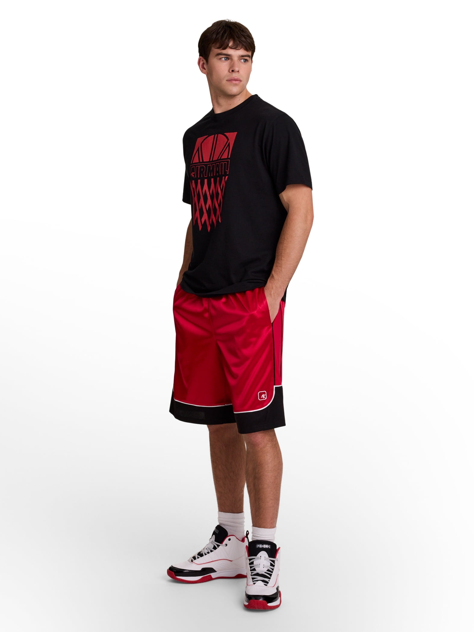 AND1 Men's and Big Men's All Court Colorblock Short, 11" inseam, up to Size 5XL