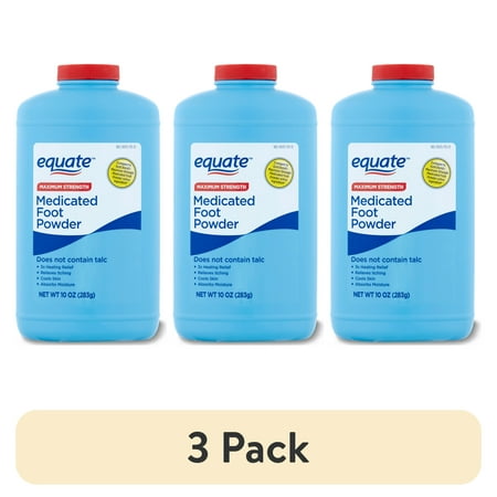 (3 pack) Equate Maximum Strength Medicated Foot Powder, Peppermint & Eucalyptus Scent, 10 oz, Compare to Gold Bond® Maximum Strength Medicated Foot Powder Active Ingredient